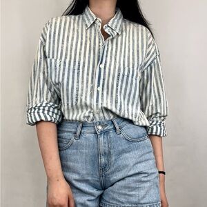 [SOLD] Vintage Faded Blue and White Boyfriend Button Down Shirt